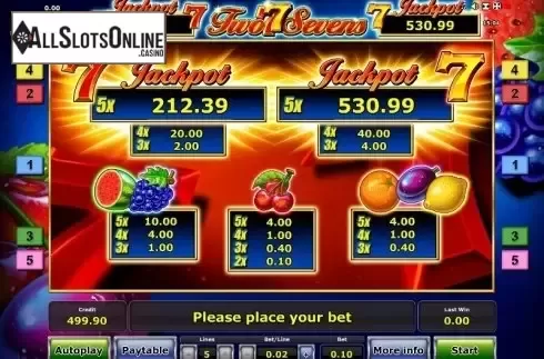 Paytable 1. Two Sevens from Greentube
