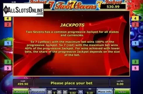 Paytable 2. Two Sevens from Greentube