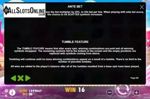 Tumble Feature screen
