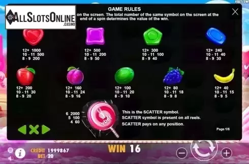 Paytable screen