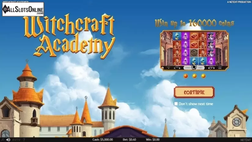 Intro Game screen. Witchcraft Academy from NetEnt