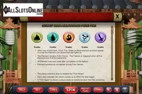 Paytable 1. 5 Ninjas from Eyecon