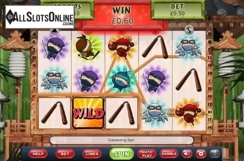 Wild Win screen. 5 Ninjas from Eyecon