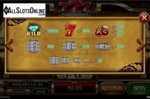 Paytable. 777 (CQ9GAMING) from CQ9Gaming