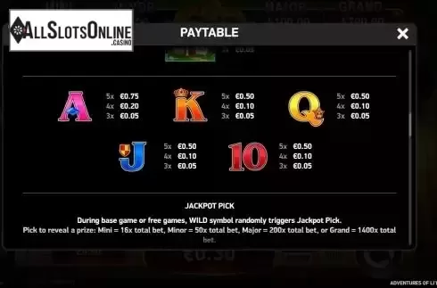 Low paytable screen
