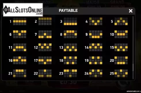 Paylines screen