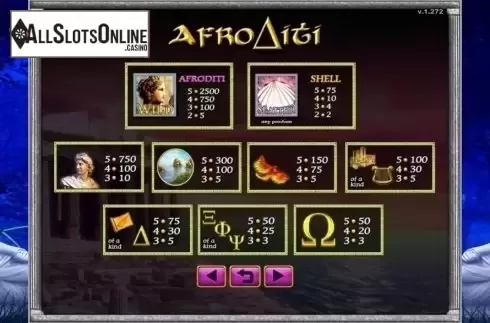 Paytable. Afroditi from GMW