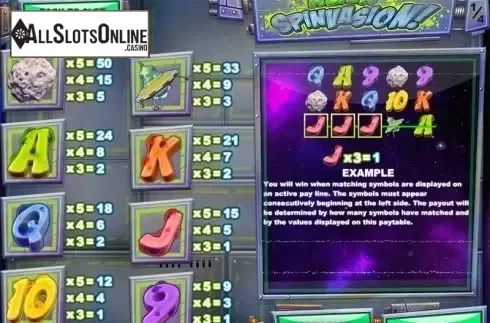 Paytable 1. Alien Spinvasion! from Rival Gaming