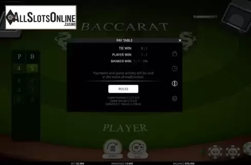 Paytable. Baccarat 2020 (ISoftBet) from iSoftBet