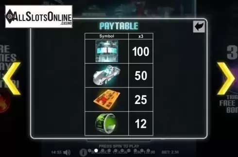 Paytable screen