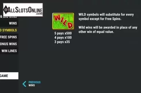 Wild Symbols Screen. Bonus Money Spins from Slot Factory