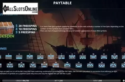 FS and paylines screen