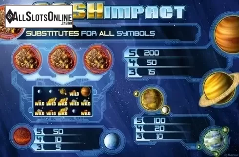 Paytable 1. Cash Impact HD from Merkur