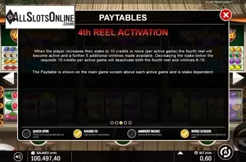 Reel activation screen