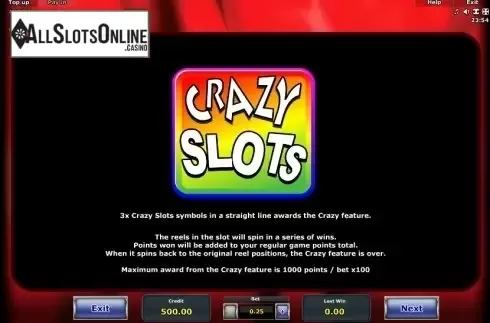 Paytable 3. Crazy Slots from Greentube