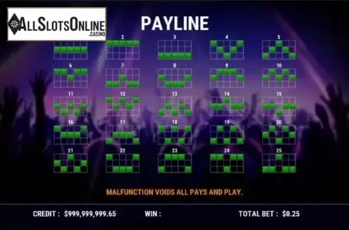 Paylines screen. Dance Time from Slot Factory