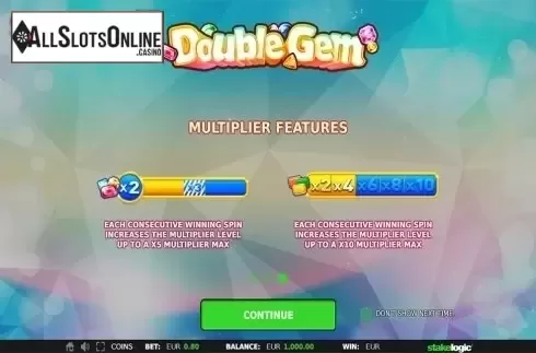Intro screen 3. Double Gem from StakeLogic