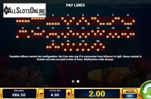 Paylines screen