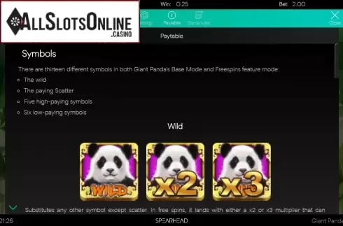 Paytable 1. Giant Panda from Spearhead Studios
