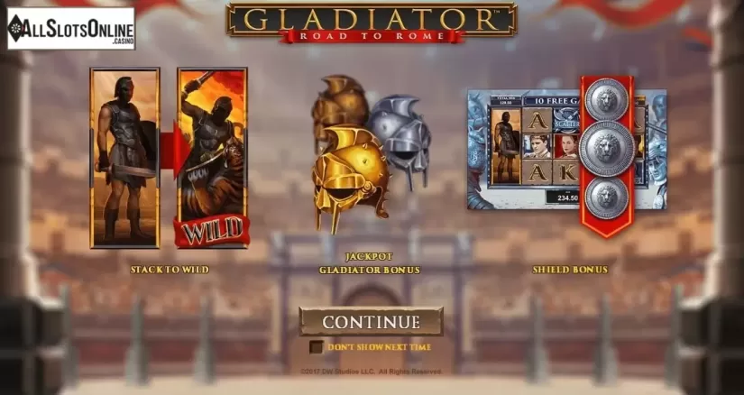 Intro Game screen. Gladiator Road to Rome from Playtech