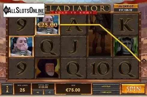 Win screen. Gladiator Road to Rome from Playtech