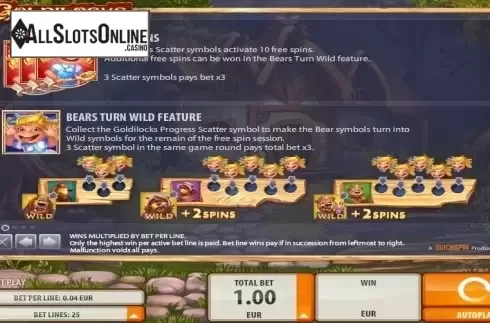 Paytable 2. Goldilocks from Quickspin