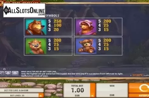 Paytable 3. Goldilocks from Quickspin