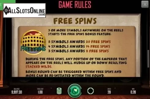 Free Spins Screen. Heroes Empire from Caleta Gaming