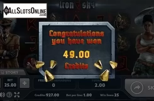 Free spin win screen . Iron Sky from PlayPearls