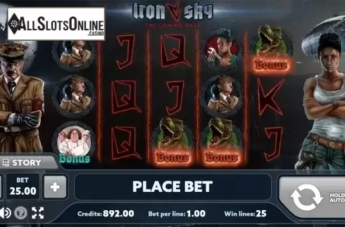 Bonus symbol screen. Iron Sky from PlayPearls