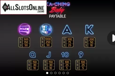 Paytable 1. Ka-Ching Baby from FBM