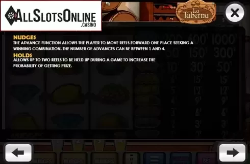 Paytable 2. La Taberna from MGA