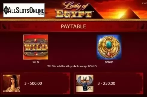 Paytable 1. Lady of Egypt from WMS