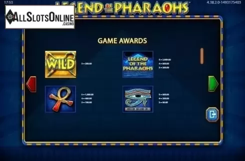 Paytable 1. Legend of the Pharaohs from Barcrest