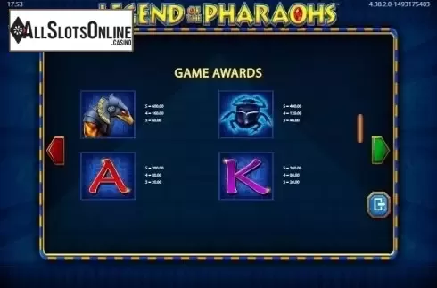 Paytable 2. Legend of the Pharaohs from Barcrest
