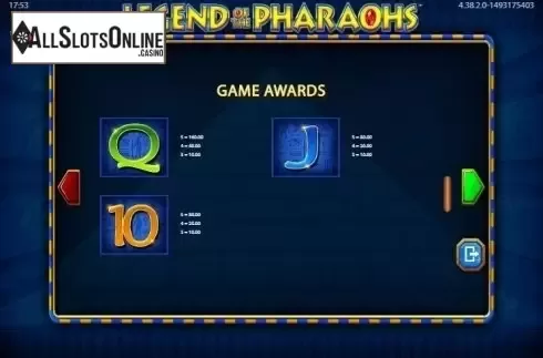 Paytable 3. Legend of the Pharaohs from Barcrest