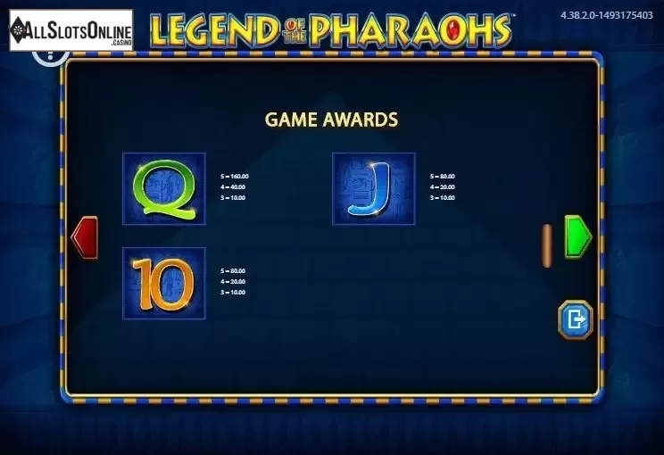 Paytable 3. Legend of the Pharaohs from Barcrest