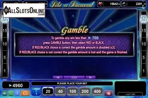 Paytable 3. Like a Diamond from EGT