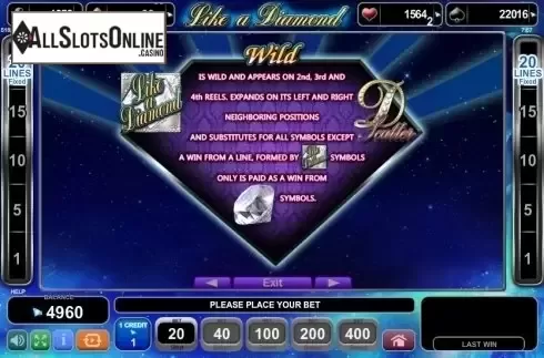 Paytable 2. Like a Diamond from EGT