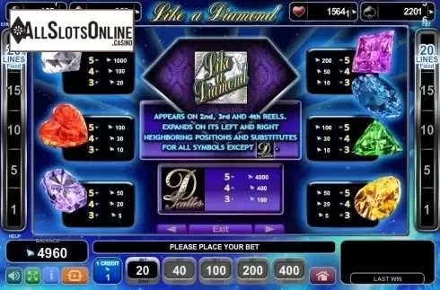 Paytable 1. Like a Diamond from EGT