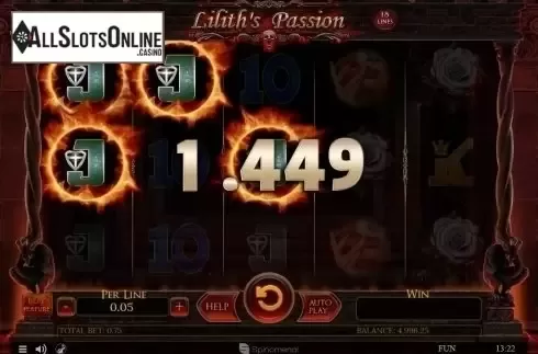 Win Screen. Lilith's Passion 15 lines from Spinomenal
