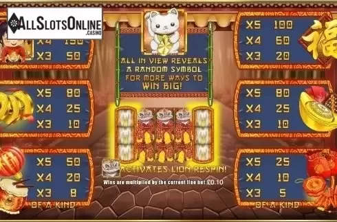 Paytable. Lion Festival from Blueprint