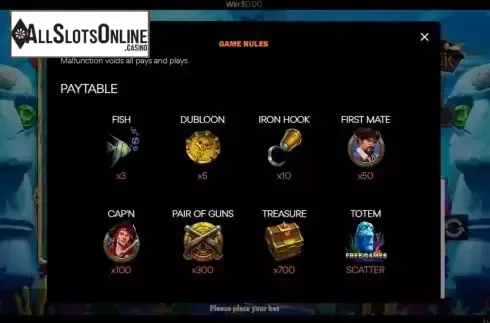 Pay Table screen