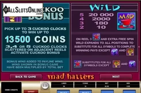 Screen2. Mad Hatters from Microgaming