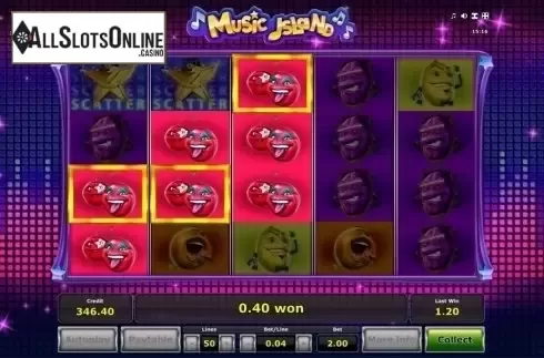 Win screen. Music Island from Greentube