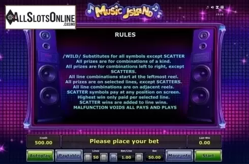 Paytable 3. Music Island from Greentube