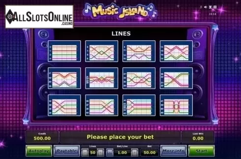 Paytable 2. Music Island from Greentube