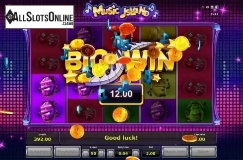 Big win screen. Music Island from Greentube