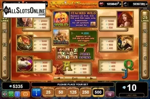 Paytable screen. Mythical Treasure from EGT