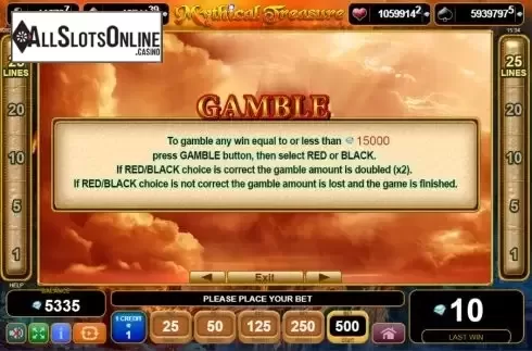 Game feature screen. Mythical Treasure from EGT